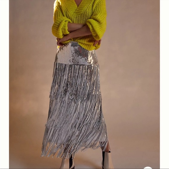 Anthropologie Dresses & Skirts - Anthropologie Maeve Tatiana Sequined Fringe Midi Skirt, size 4